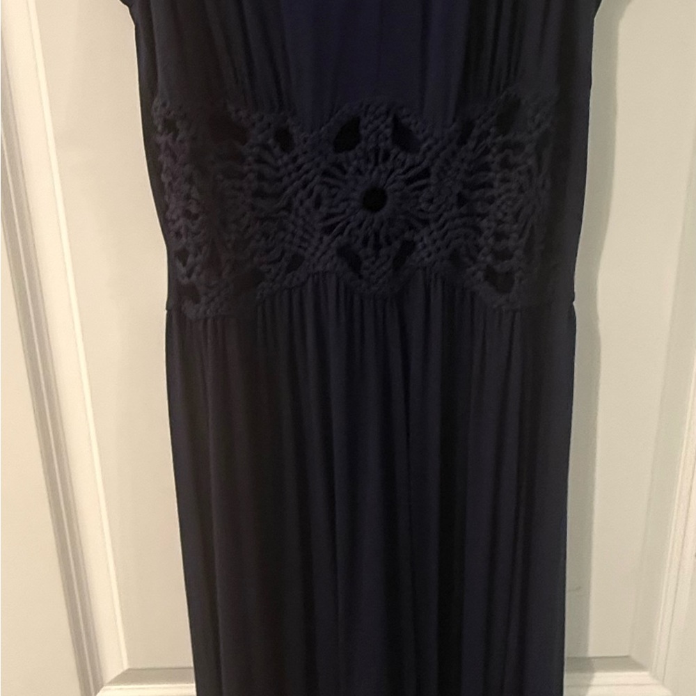 VENUS Navy Crochet Maxi Dress